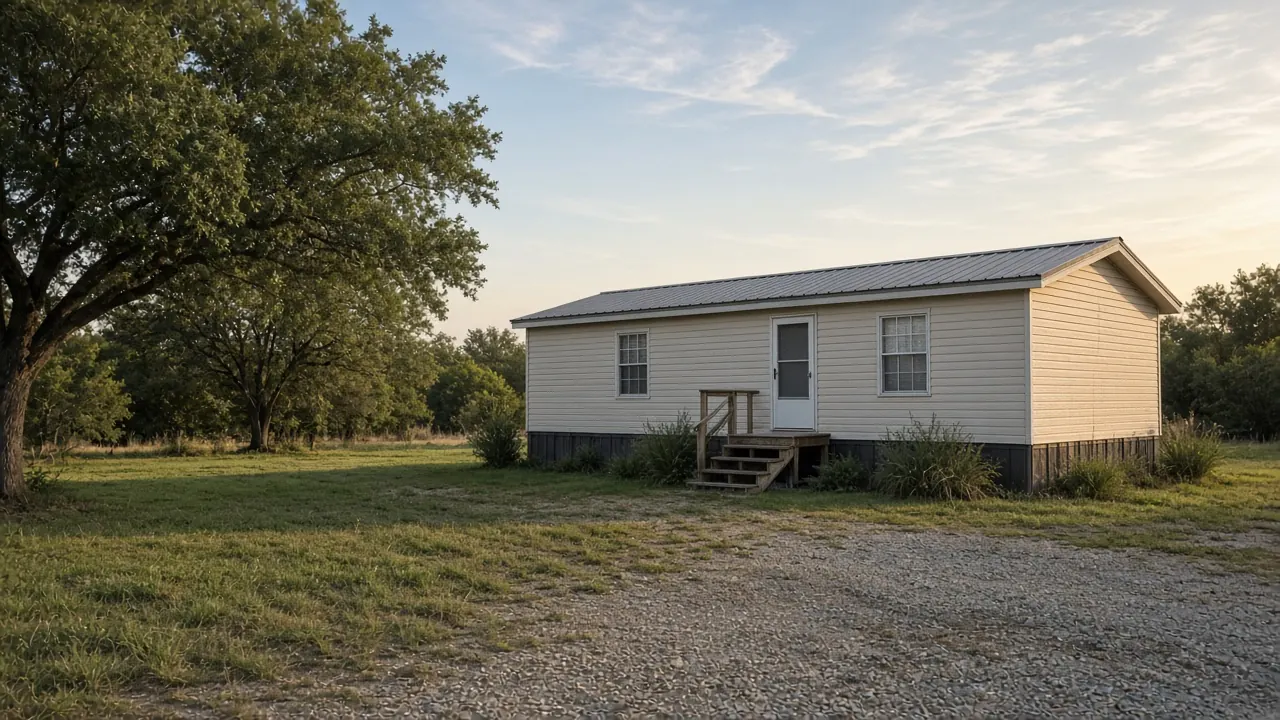 Una casa prefabricada antigua en un terreno rural de Texas